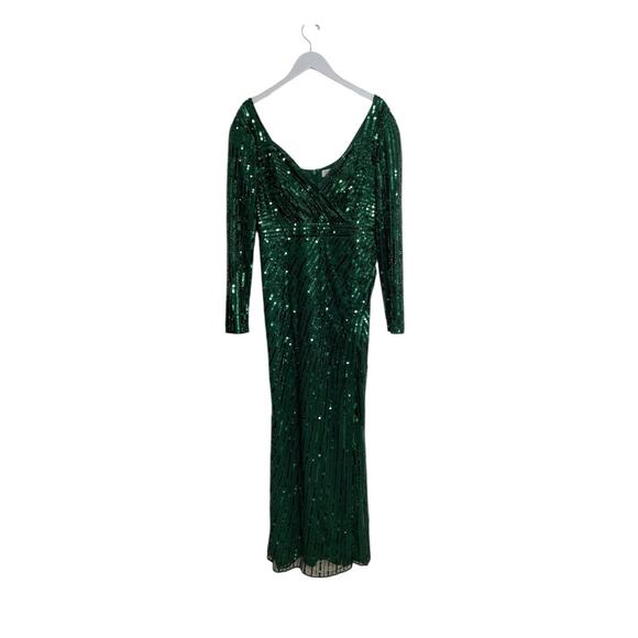 Mac Duggal 5379 Forest Green Sequin Beaded Long Sleeve Gown Size 10 - Picture 4 of 8